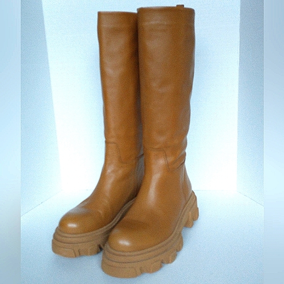 New w/Box Aqua Brand Kiku Genuine Leather Lug Sole Pull-On Tall Boots Size 8 - Picture 2 of 13